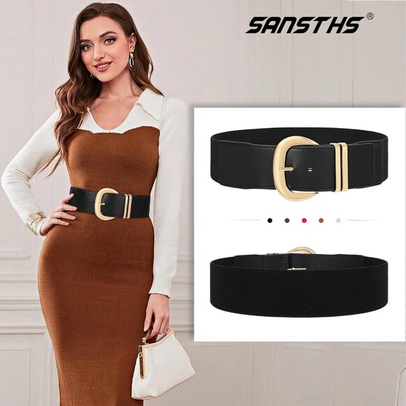 ⚡Black Women Elastic Waist Belt for Dresses Buckle Stretchy Waistband for Ladies - Picture 4 of 7